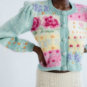 NWT Tach Inessa Floral Wool Cardigan - Knit Cropped Sweater